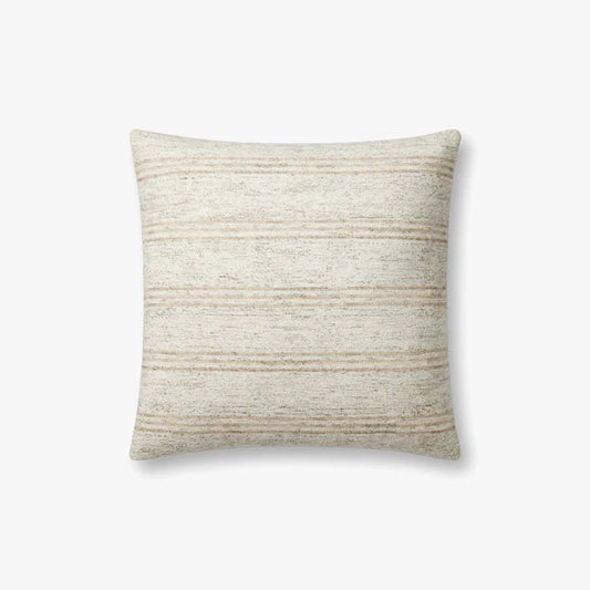 Amber Lewis × Loloi Zephyr woven throw pillow in ivory and natural, 18 x 18 inches.