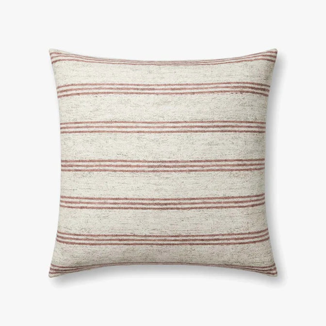 Amber Lewis × Loloi Zephyr woven throw pillow in natural and wine, 22 x 22 inches.
