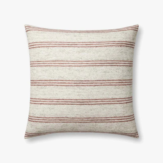 Amber Lewis × Loloi Zephyr woven throw pillow in natural and wine, 22 x 22 inches.