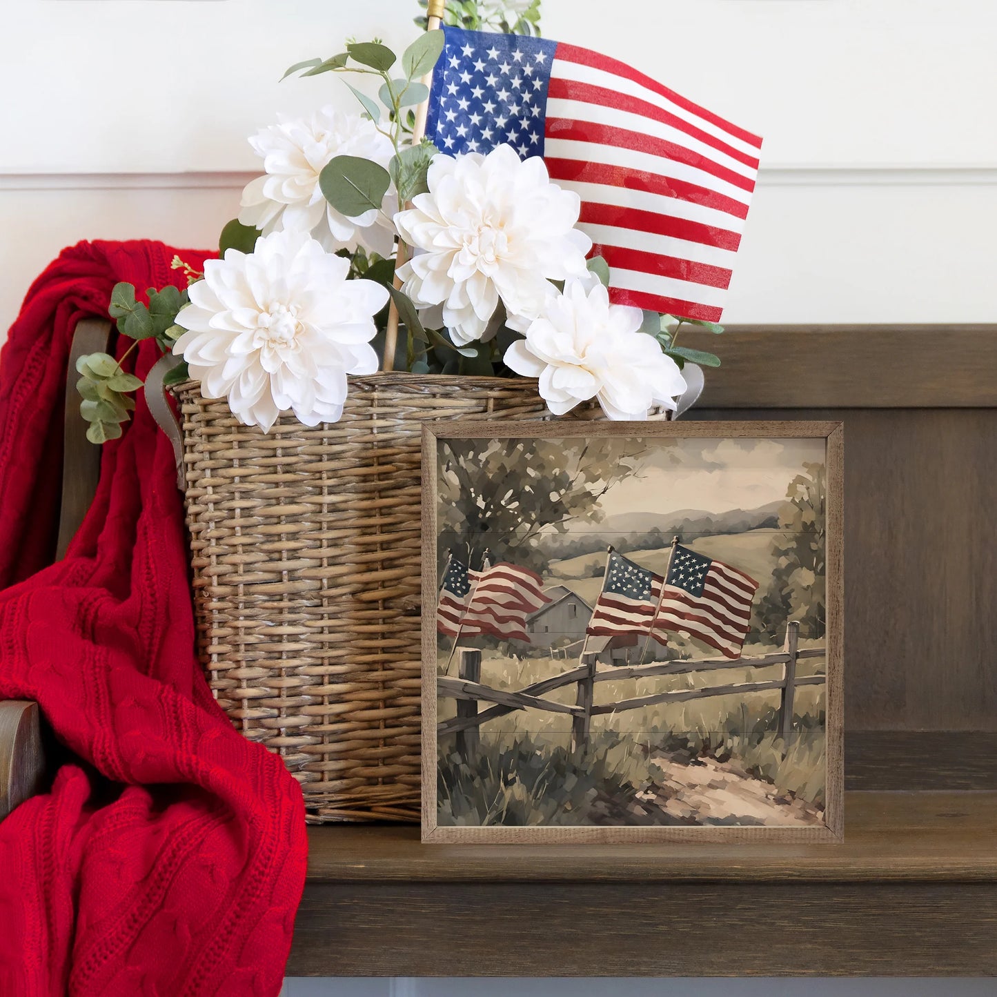 Flags on Wooden Fence Americana Art