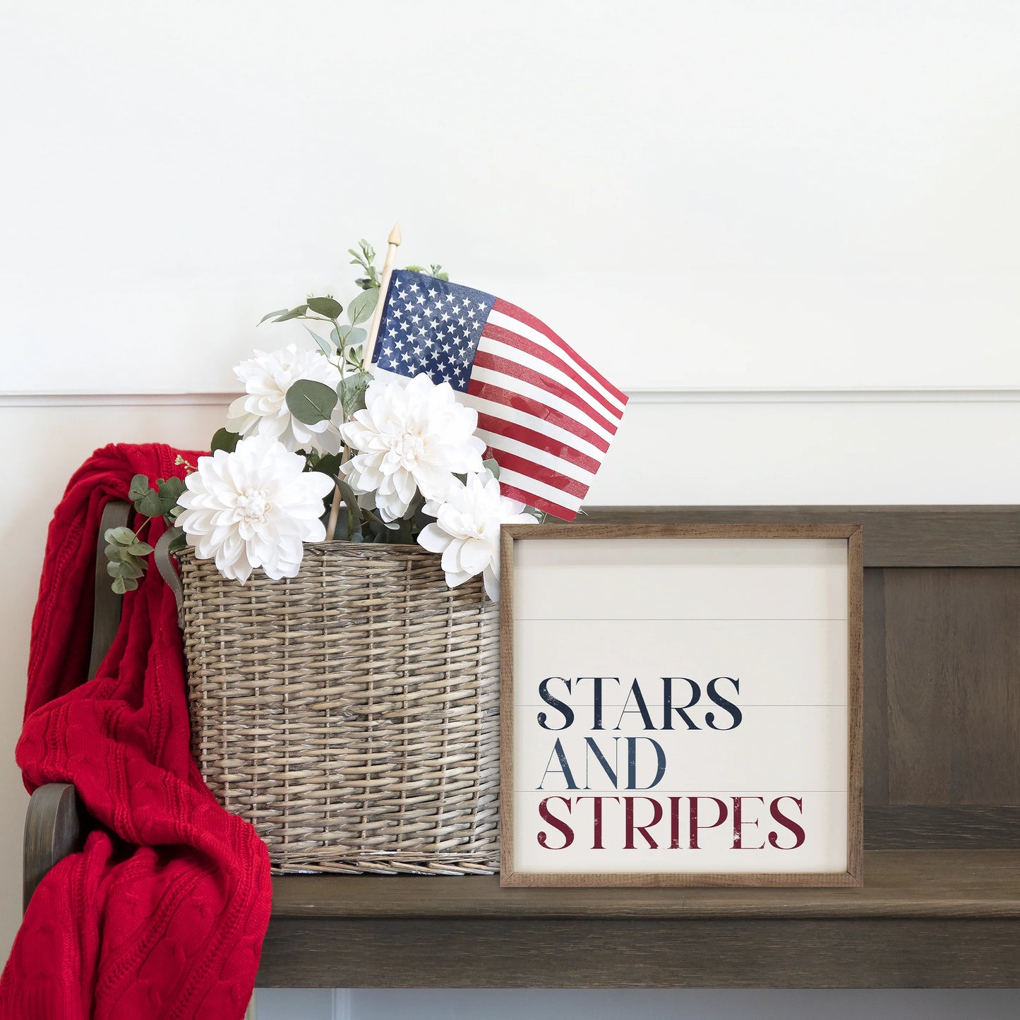 Stars & Stripes Typography Art – White