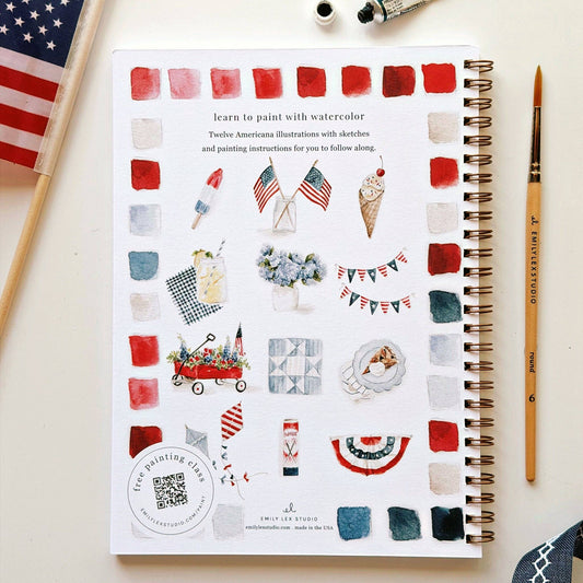 Americana Watercolor Workbook by Emily Lex featuring twelve patriotic and summer-inspired painting projects.