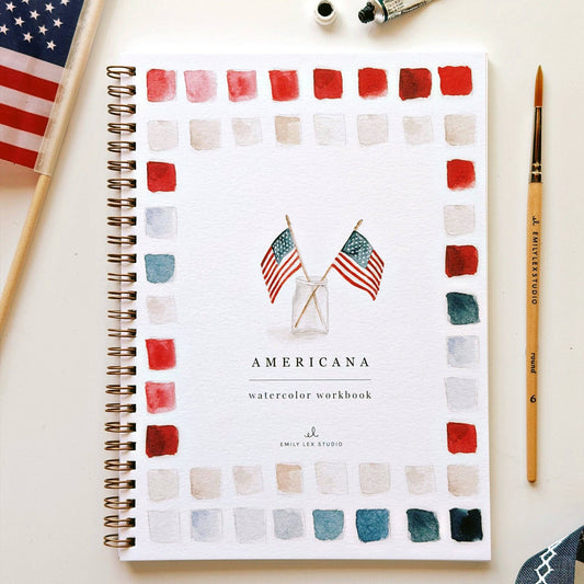 Americana Watercolor Workbook by Emily Lex featuring twelve patriotic and summer-inspired painting projects.
