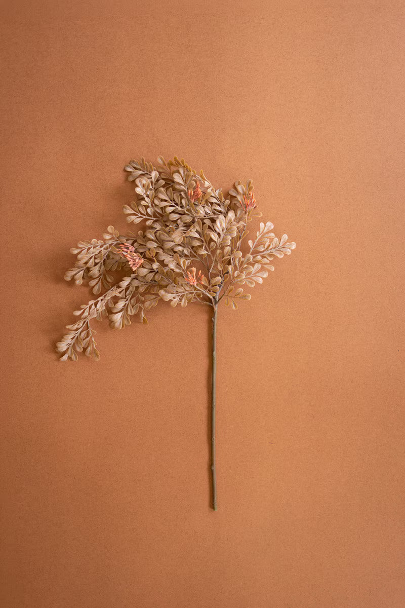 Artificial seeded dusty foliage spray featuring delicate neutral berry-like clusters and a natural branching silhouette.