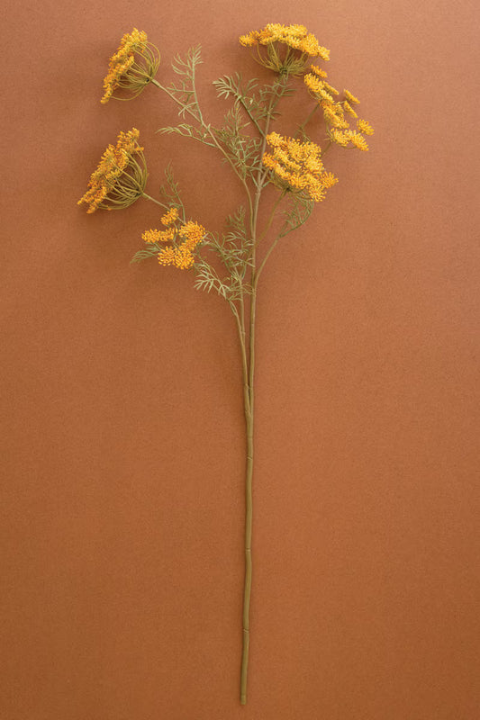 Artificial yellow lace flower stem with delicate golden blooms and airy branching stems.