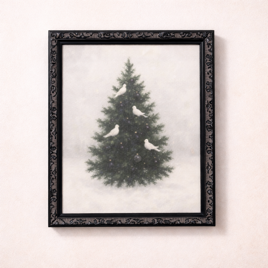 White Tree Doves Framed Art | 5" × 7"