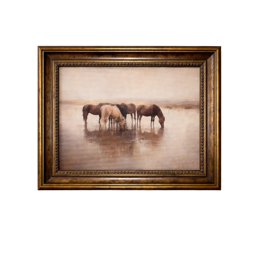Horse Herd Framed Wall Art – French Beaded Brass
