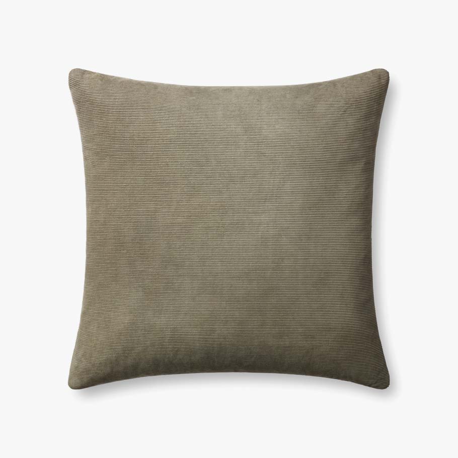 Beatrice decorative throw pillow in Olive by Magnolia Home by Joanna Gaines × Loloi featuring a woven texture, coordinating green back, and down-filled insert.