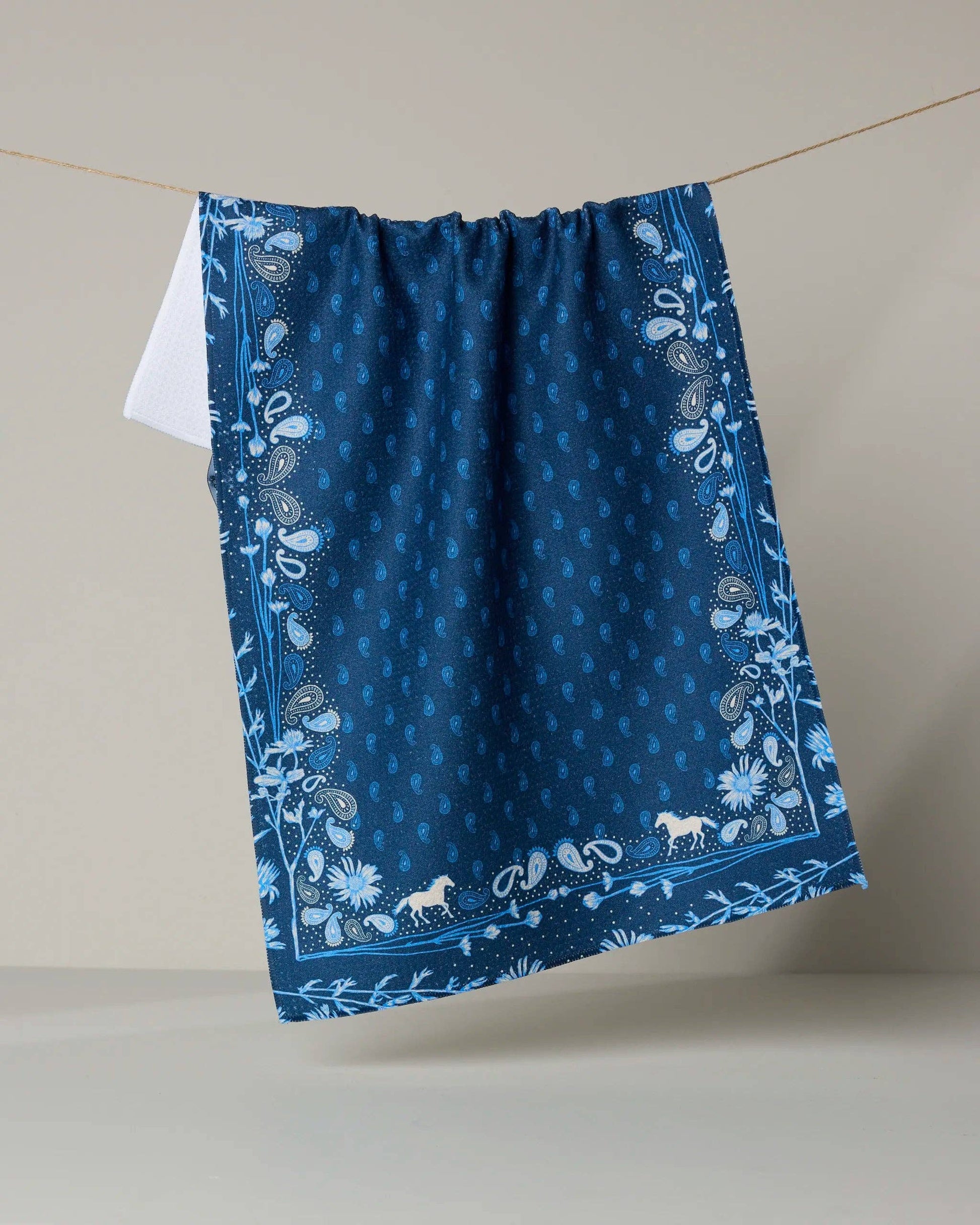 Bronco Indigo Tea Towel featuring Western-inspired indigo design by Geometry.