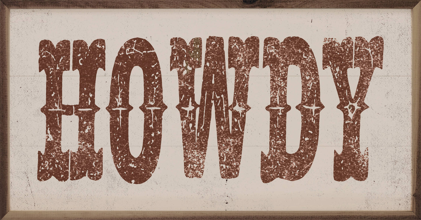 Rust Howdy Framed Wood Wall Art | 16" × 8"
