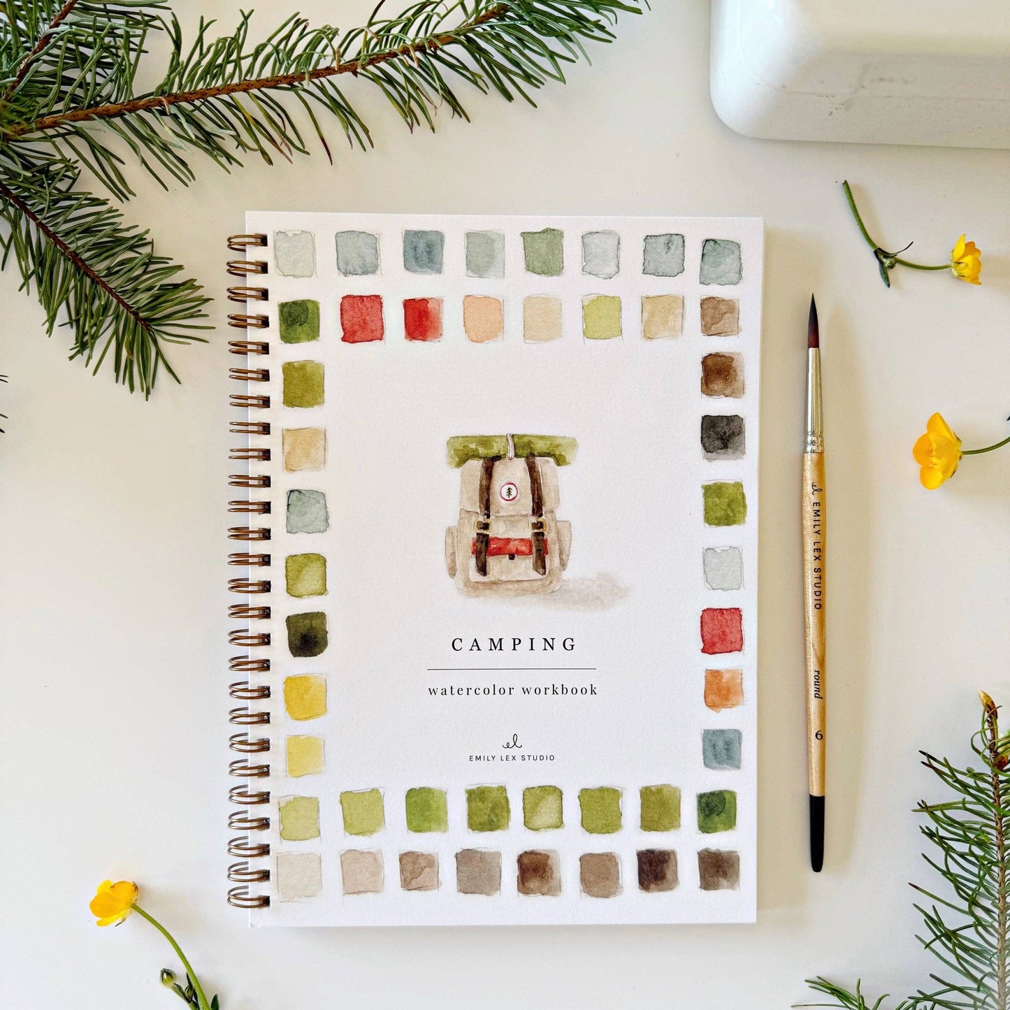 Camping Watercolor Workbook by Emily Lex with beginner-friendly watercolor illustrations.