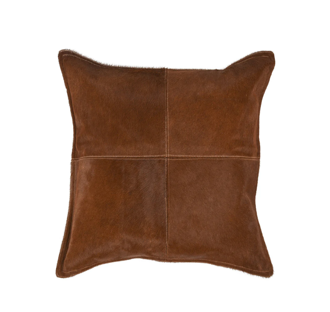 Canada Hair-on-Hide Pillow in Chestnut featuring genuine four-panel hair-on-hide leather with rich natural texture.