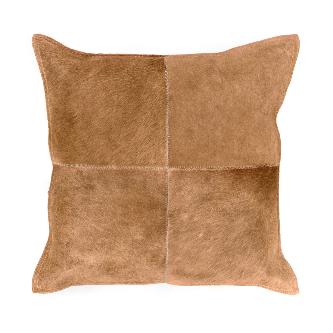 Canada Hair-on-Hide Pillow in Honey Tan featuring genuine four-panel hair-on-hide leather with rich natural texture and a soft cotton backing.