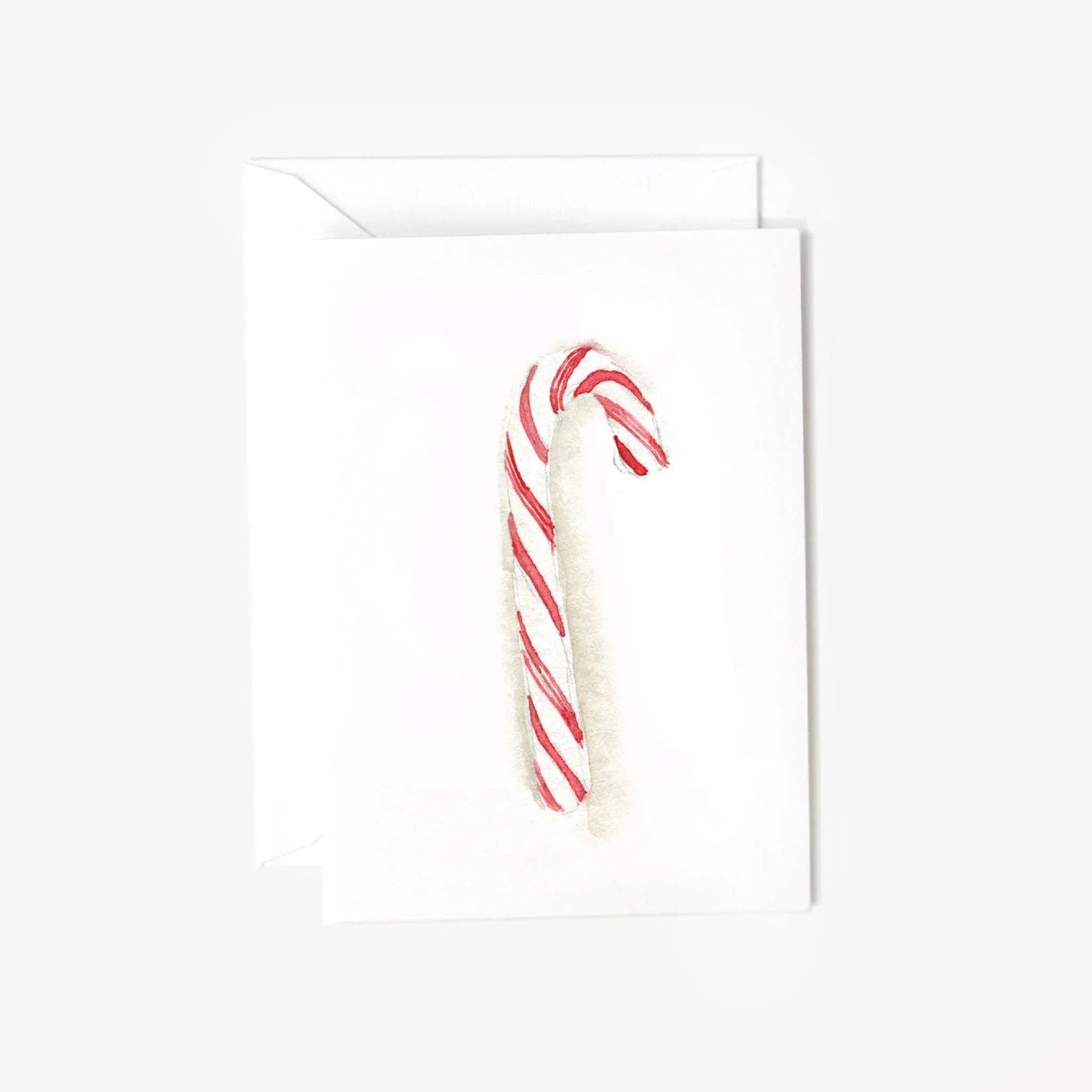 Candy Cane Holiday Mini Enclosure Card by Emily Lex featuring an original watercolor illustration of a classic red and white candy cane.