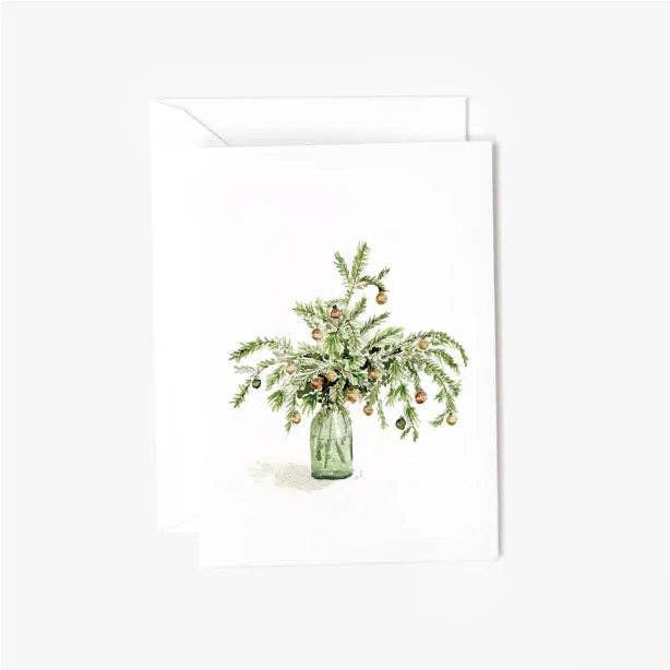 Christmas Boughs Mini Enclosure Card by Emily Lex featuring an original watercolor illustration of fresh evergreen boughs.