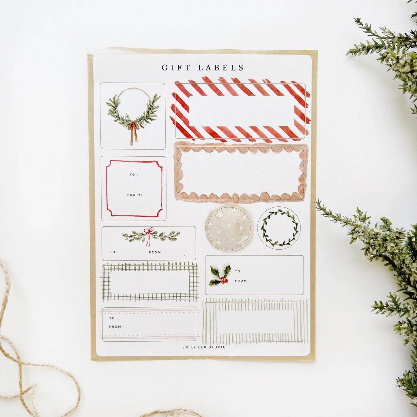 Christmas Gift Tag Sticker Sheets featuring 22 writable matte labels for beautifully wrapped holiday gifts.
