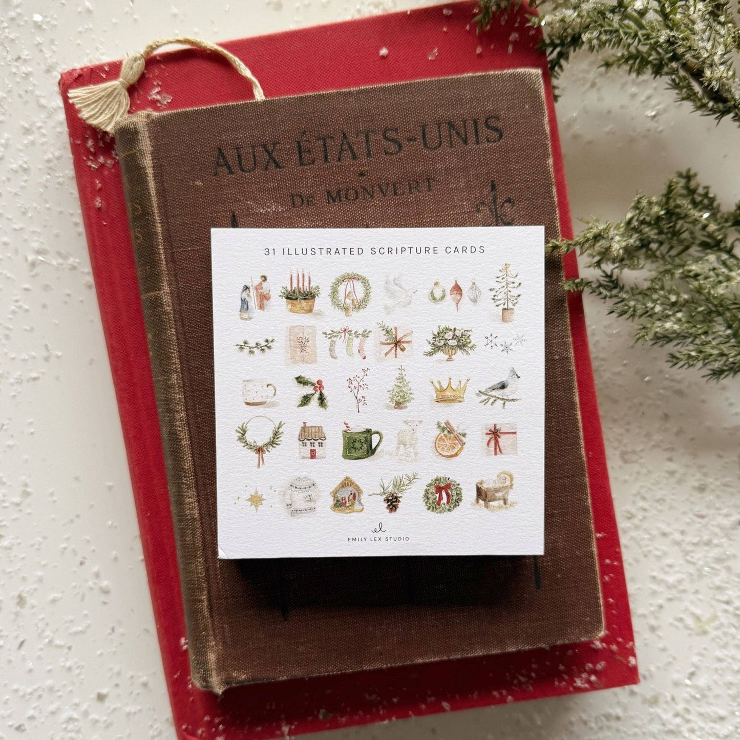 Christmas Gift Truth for Today Scripture Card Set by Emily Lex featuring 31 illustrated Bible verse cards designed for Advent and the Christmas season.
