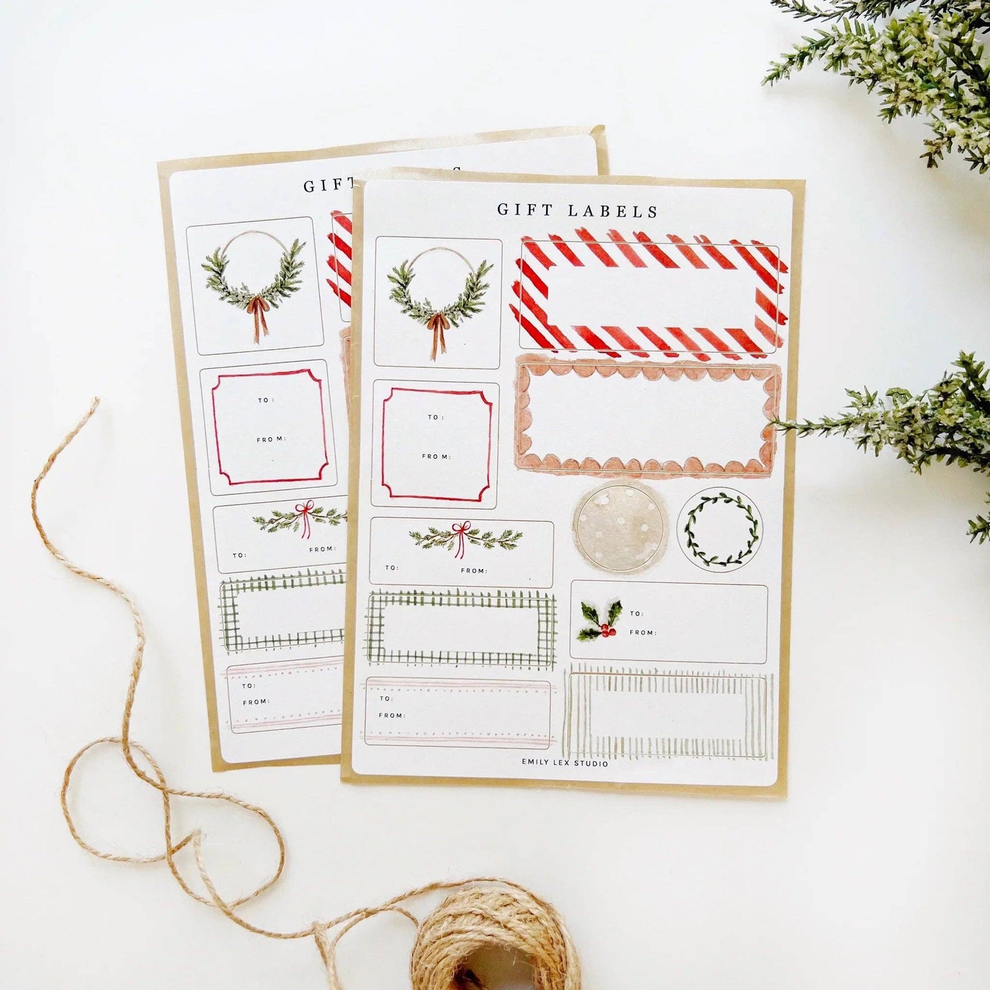 Christmas Gift Tag Sticker Sheets featuring 22 writable matte labels for beautifully wrapped holiday gifts.