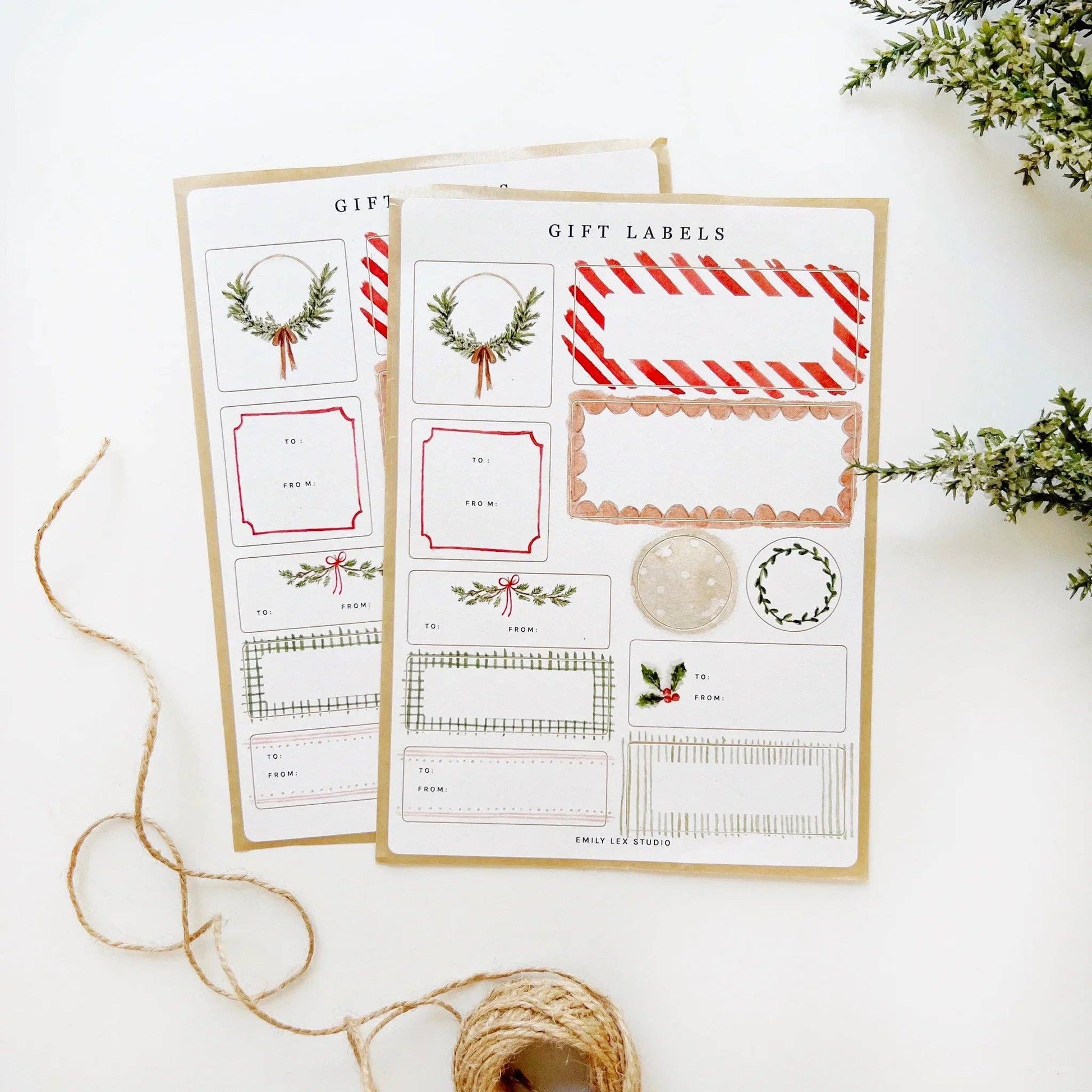 Christmas Gift Tag Sticker Sheets featuring 22 writable matte labels for beautifully wrapped holiday gifts.
