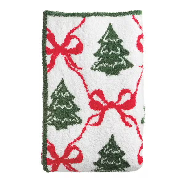 Christmas Tree chenille throw blanket featuring a soft holiday tree pattern.