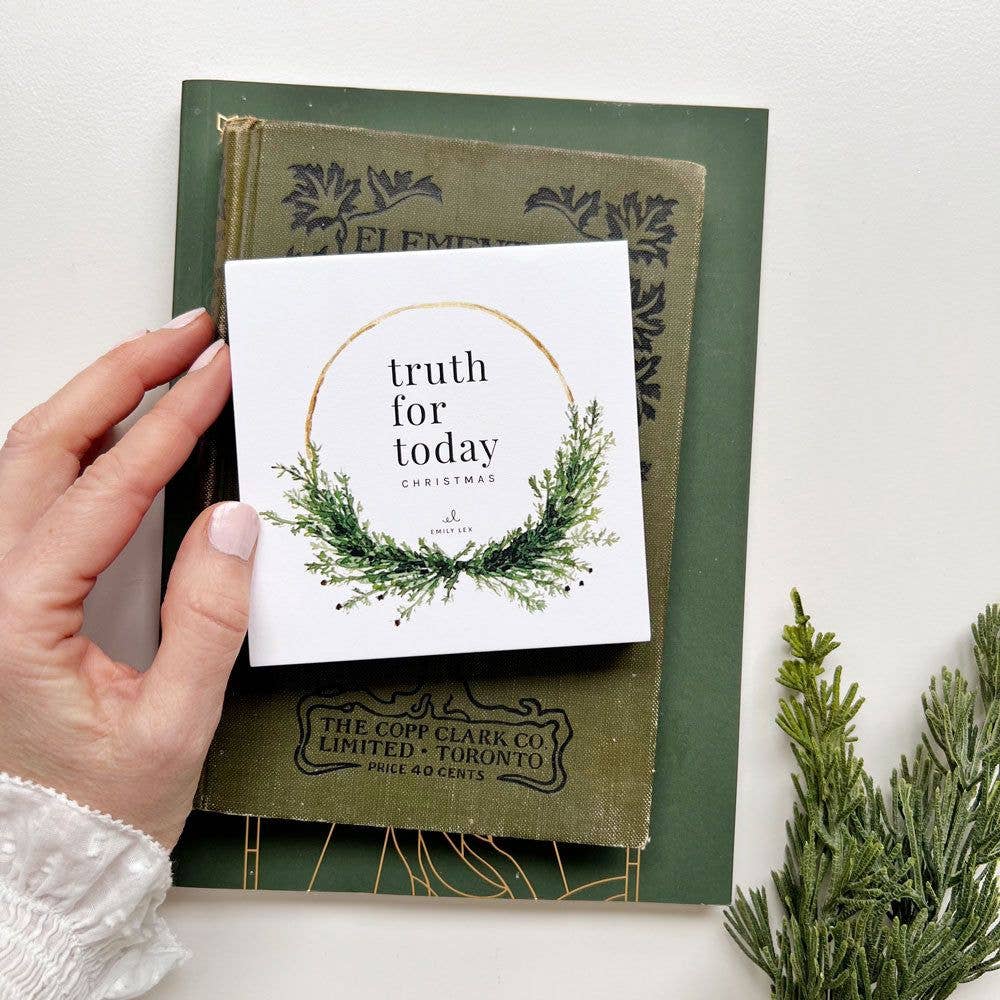 Christmas Truth for Today Scripture Card Set by Emily Lex featuring 31 beautifully illustrated Bible verse cards for the Advent season.