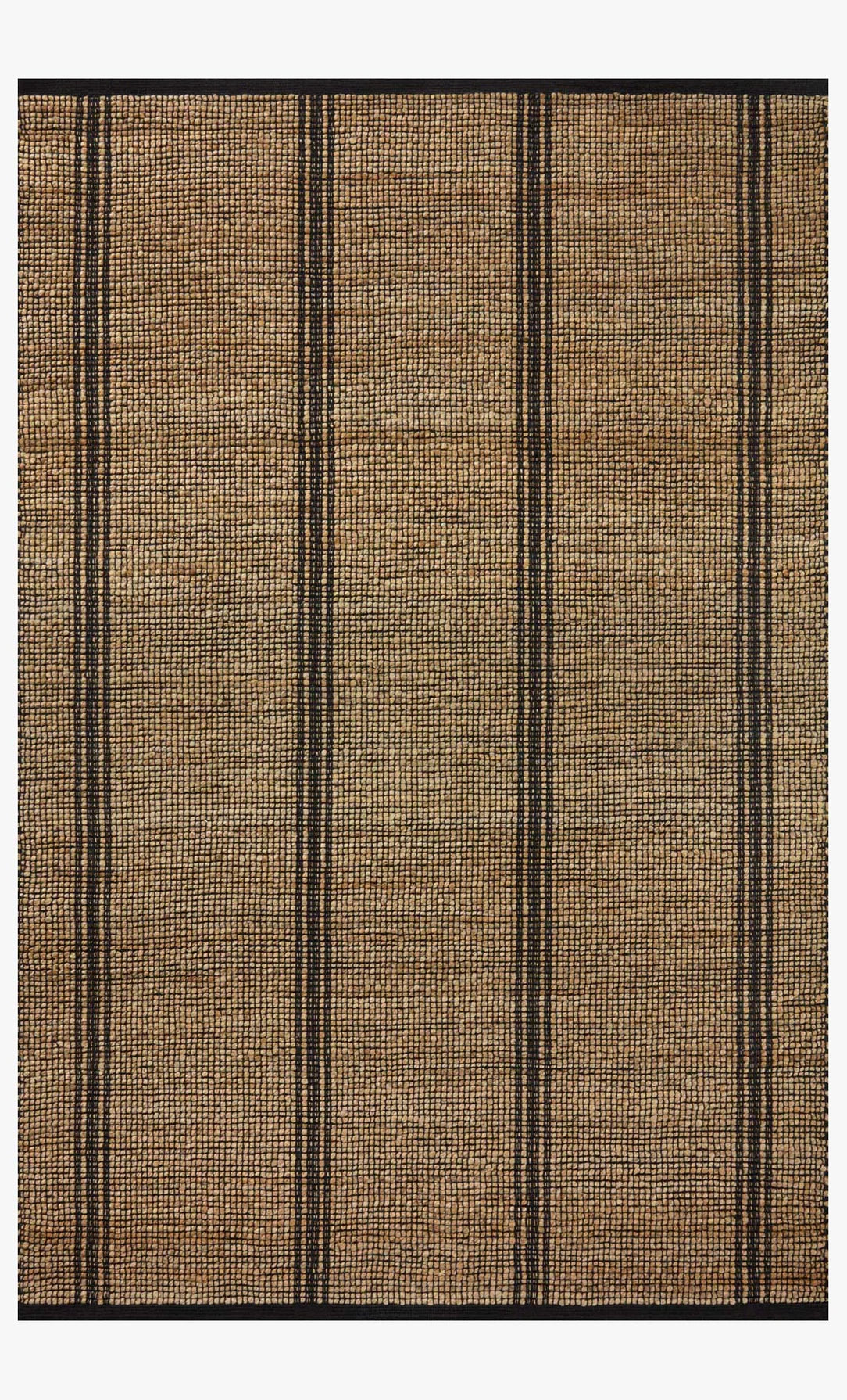 Colton handwoven area rug in Natural and Black featuring a timeless linear pattern crafted from a soft jute and cotton blend.