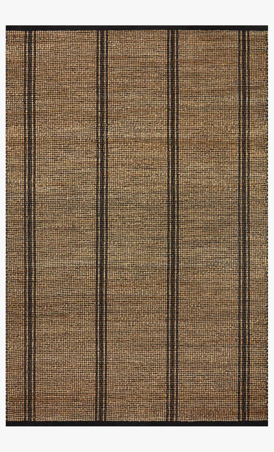 Colton handwoven area rug in Natural and Black featuring a timeless linear pattern crafted from a soft jute and cotton blend.