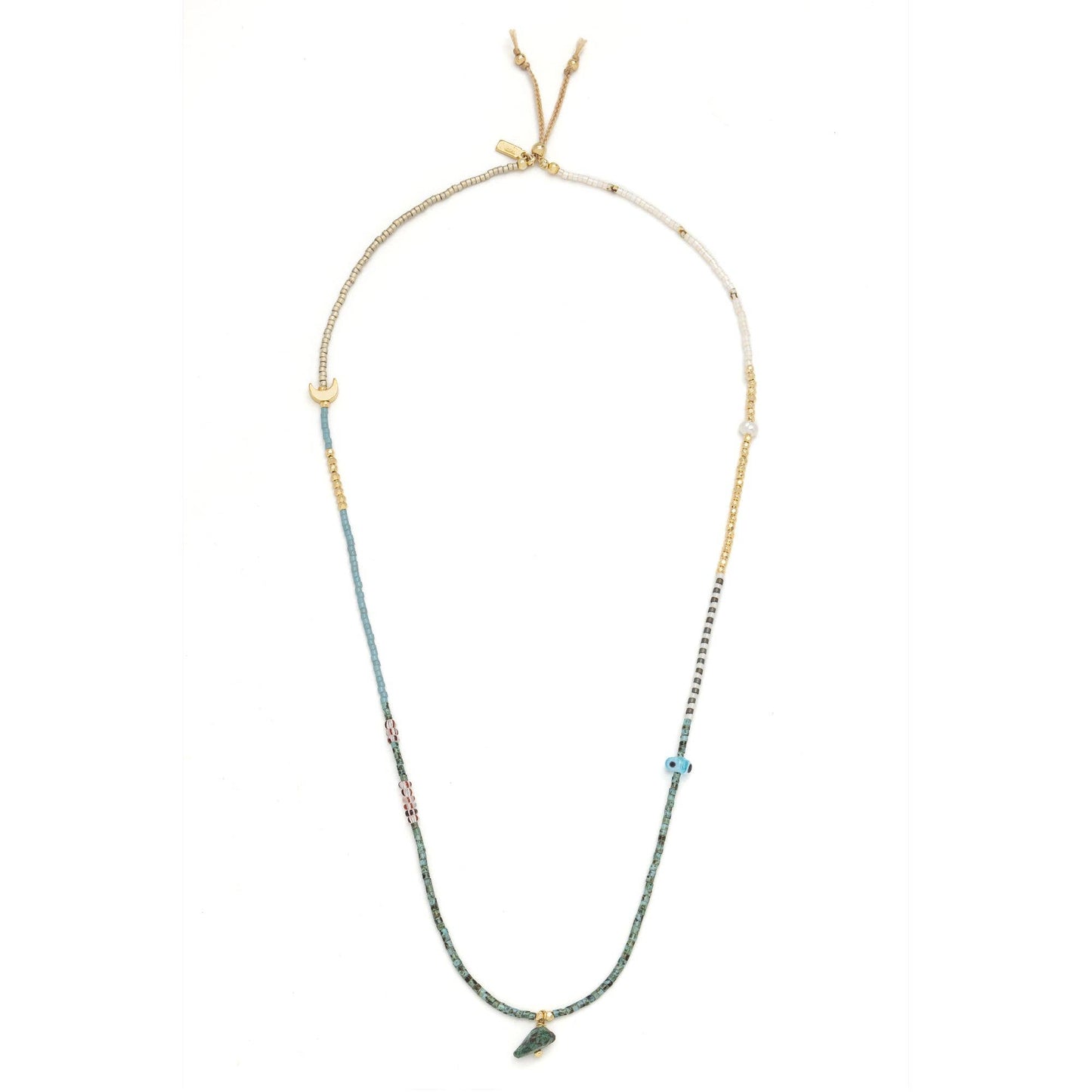 Mixed Media Wrap Bracelet and Necklace featuring genuine African Turquoise gemstones, Japanese Miyuki beads, freshwater pearls, and gold-tone accents.