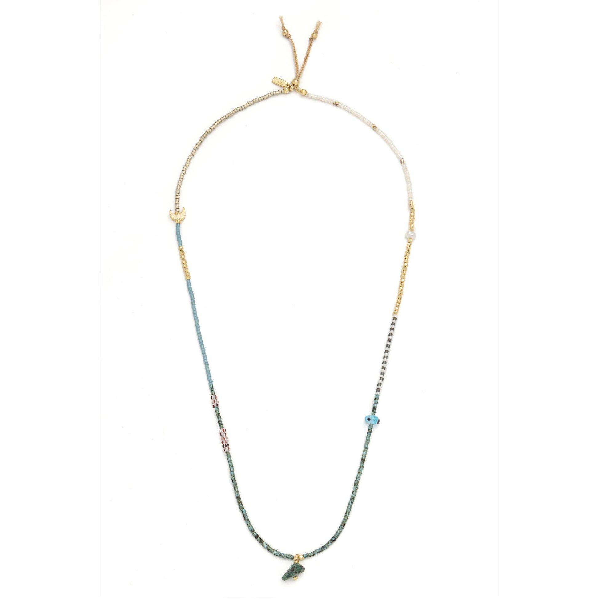 Mixed Media Wrap Bracelet and Necklace featuring genuine African Turquoise gemstones, Japanese Miyuki beads, freshwater pearls, and gold-tone accents.