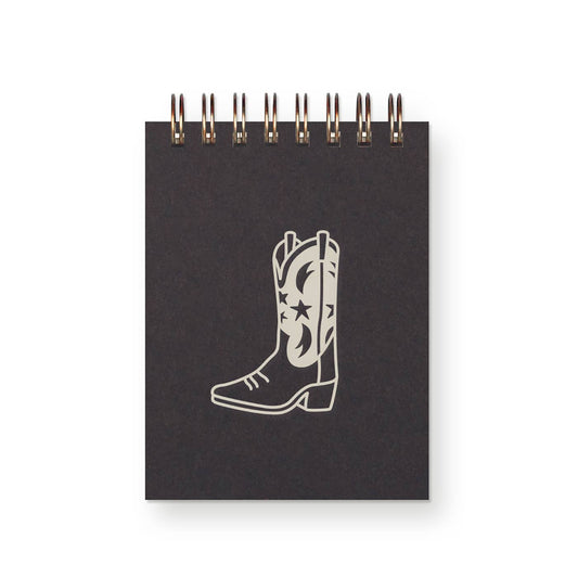 Cowboy Boot Mini Jotter Notebook with Western-inspired cover design and bronze wire binding.