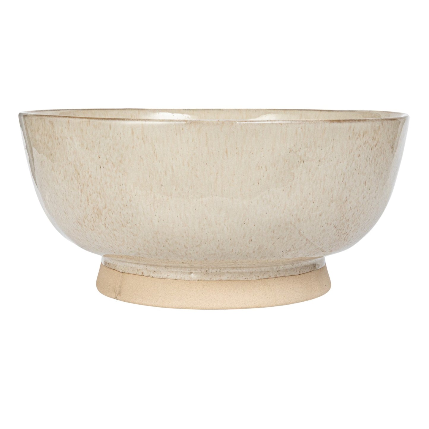 Cream reactive glaze footed stoneware bowl featuring a speckled finish and artisan-inspired design.