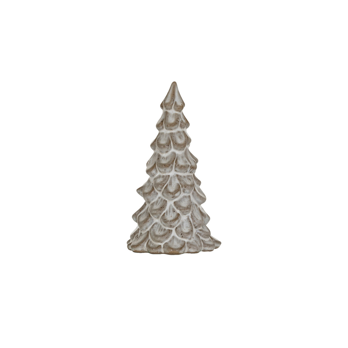 Cream reactive glaze stoneware Christmas trees in small and large sizes with naturally varied glazed finishes.