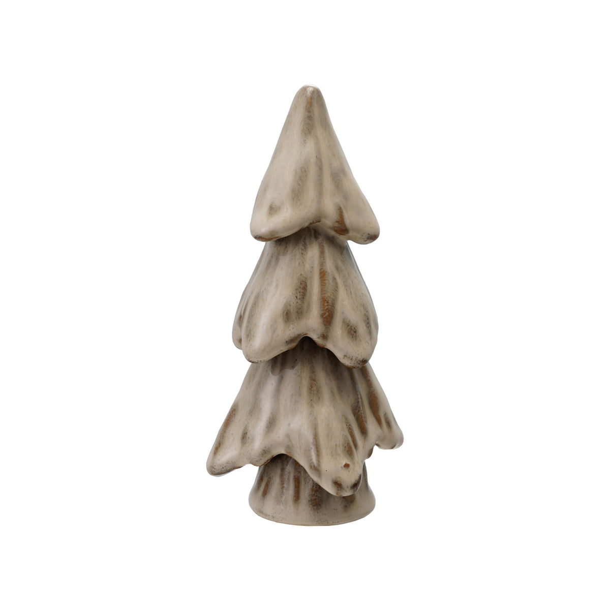 Small cream reactive glaze stoneware tree measuring 5.5 inches tall.