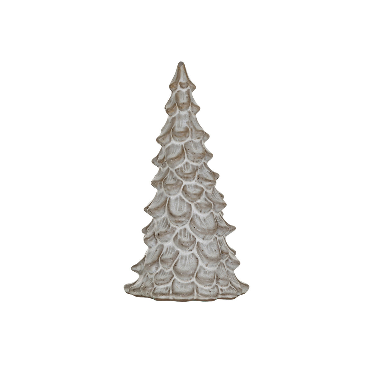 Cream reactive glaze stoneware Christmas trees in small and large sizes with naturally varied glazed finishes.