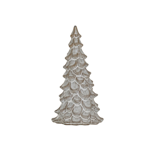 Cream reactive glaze stoneware Christmas trees in small and large sizes with naturally varied glazed finishes.