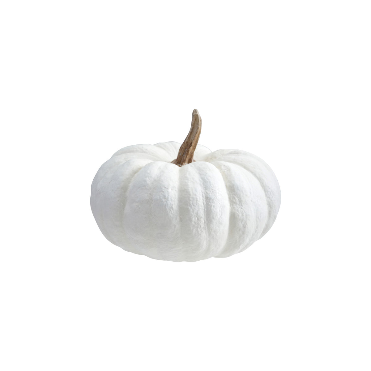 Large cream resin decorative pumpkin with a softly textured matte finish and contrasting brown stem.