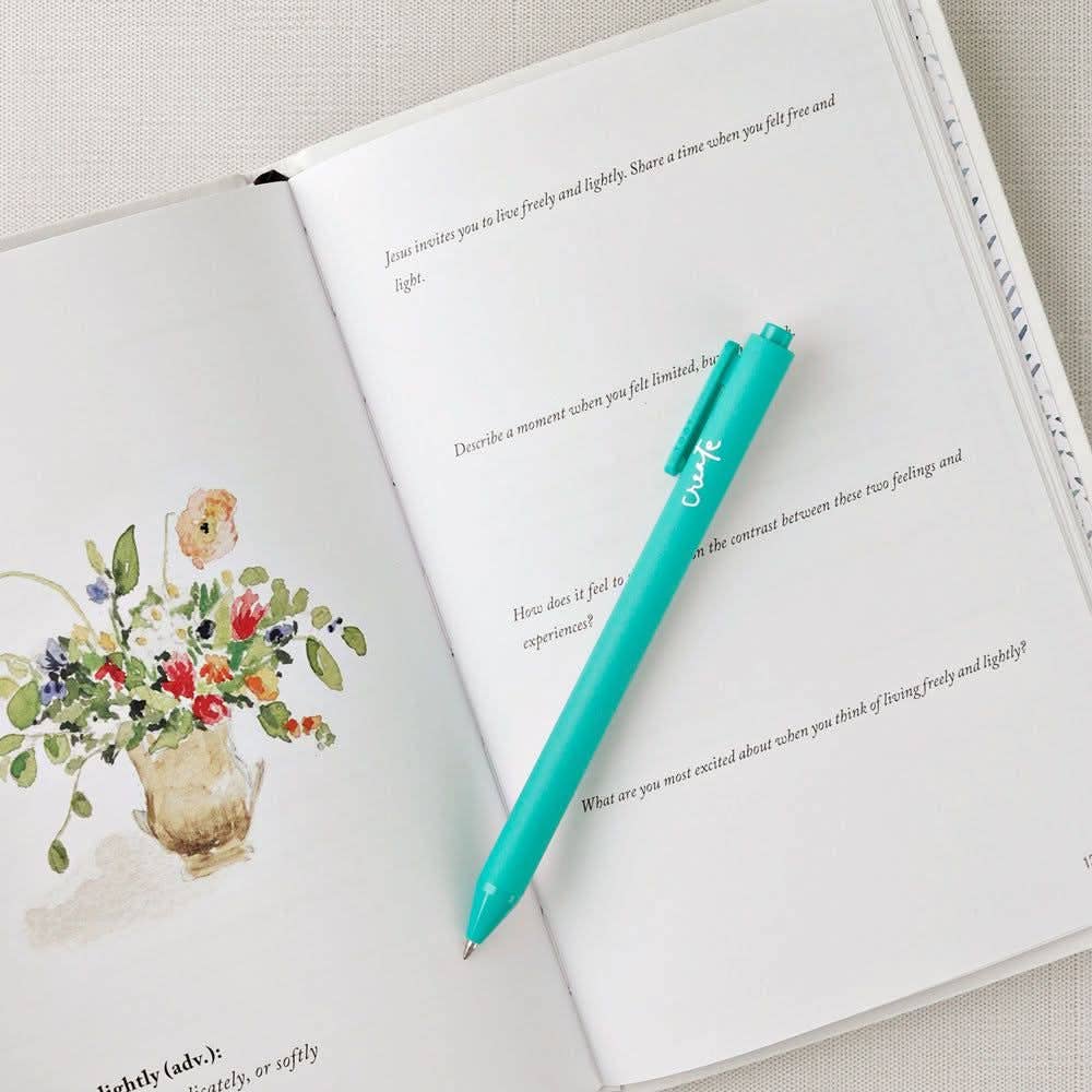 Matte finish gel ink pen featuring the word “create” in handwritten script.