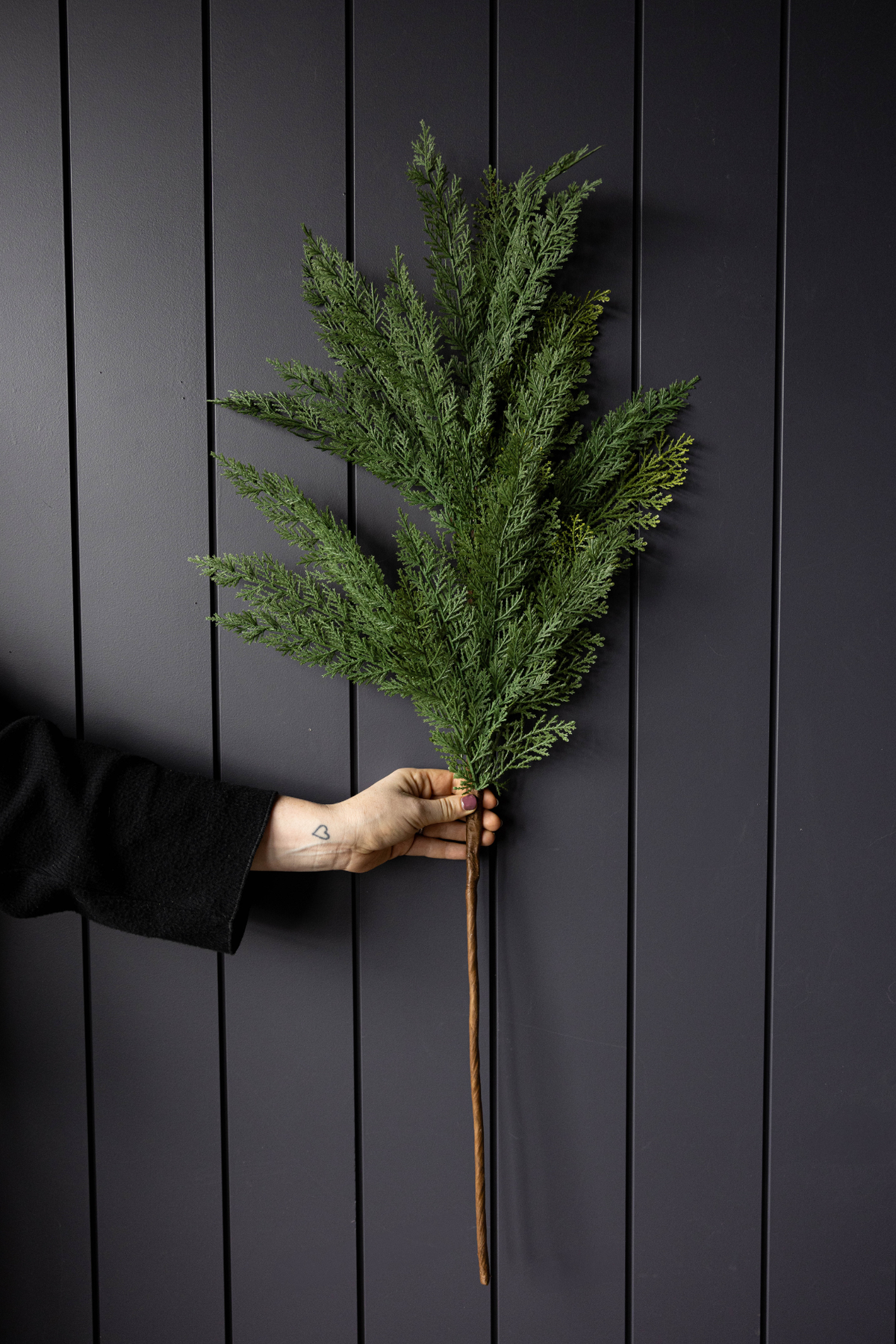 Large 42-inch Cypress Leaf Real Touch Stem featuring 12 full sprigs of realistic evergreen foliage.