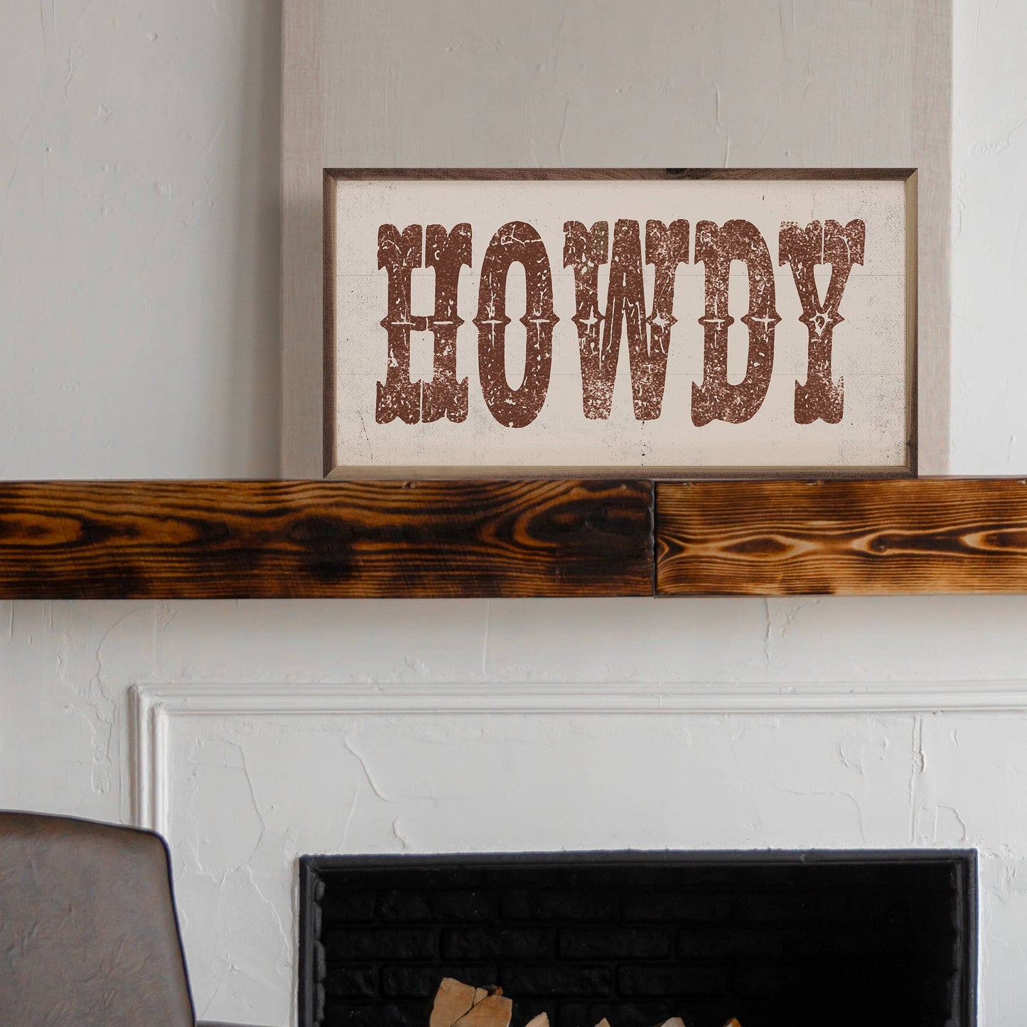 Rust Howdy Framed Wood Wall Art | 16" × 8"