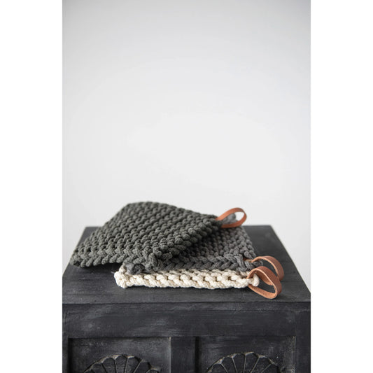 Crochet Pot Holder With Leather Loop