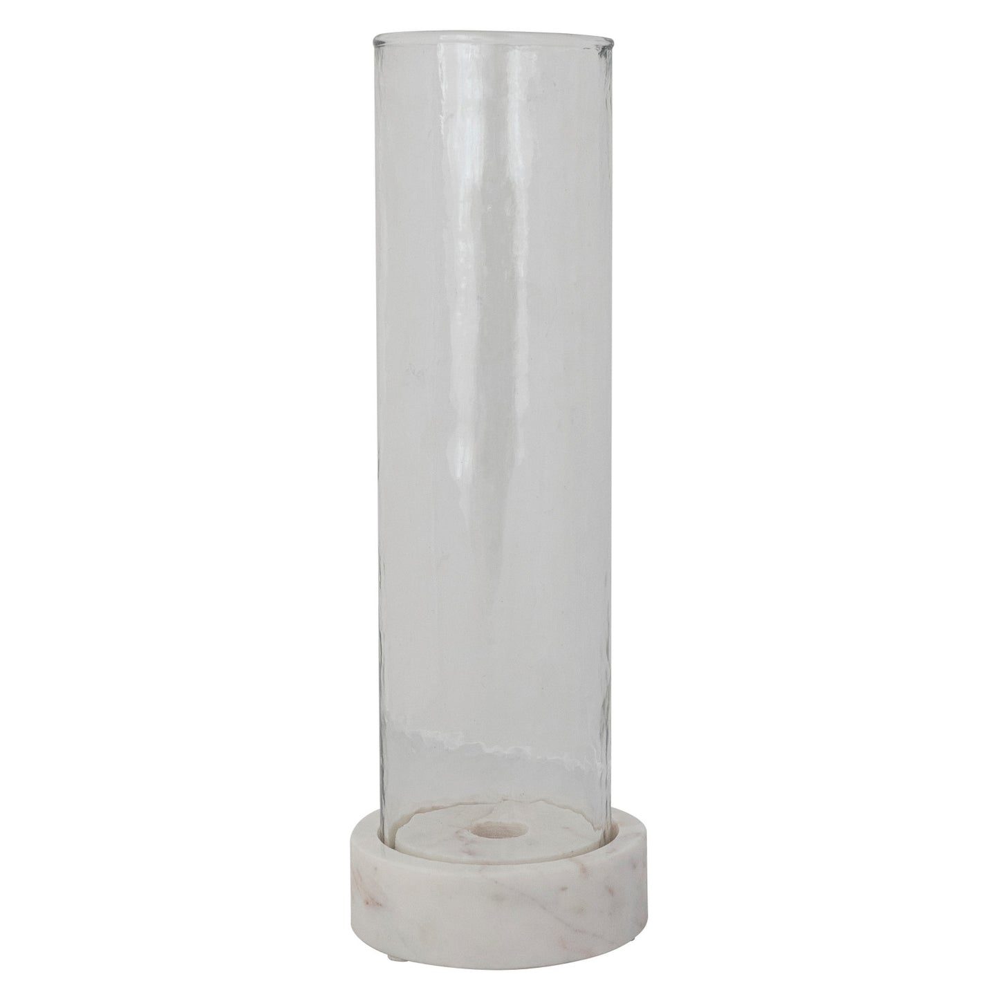 Glass Hurricane Taper Holder with White Marble Base