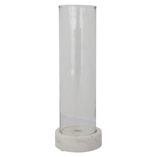 Glass Hurricane Taper Holder with White Marble Base