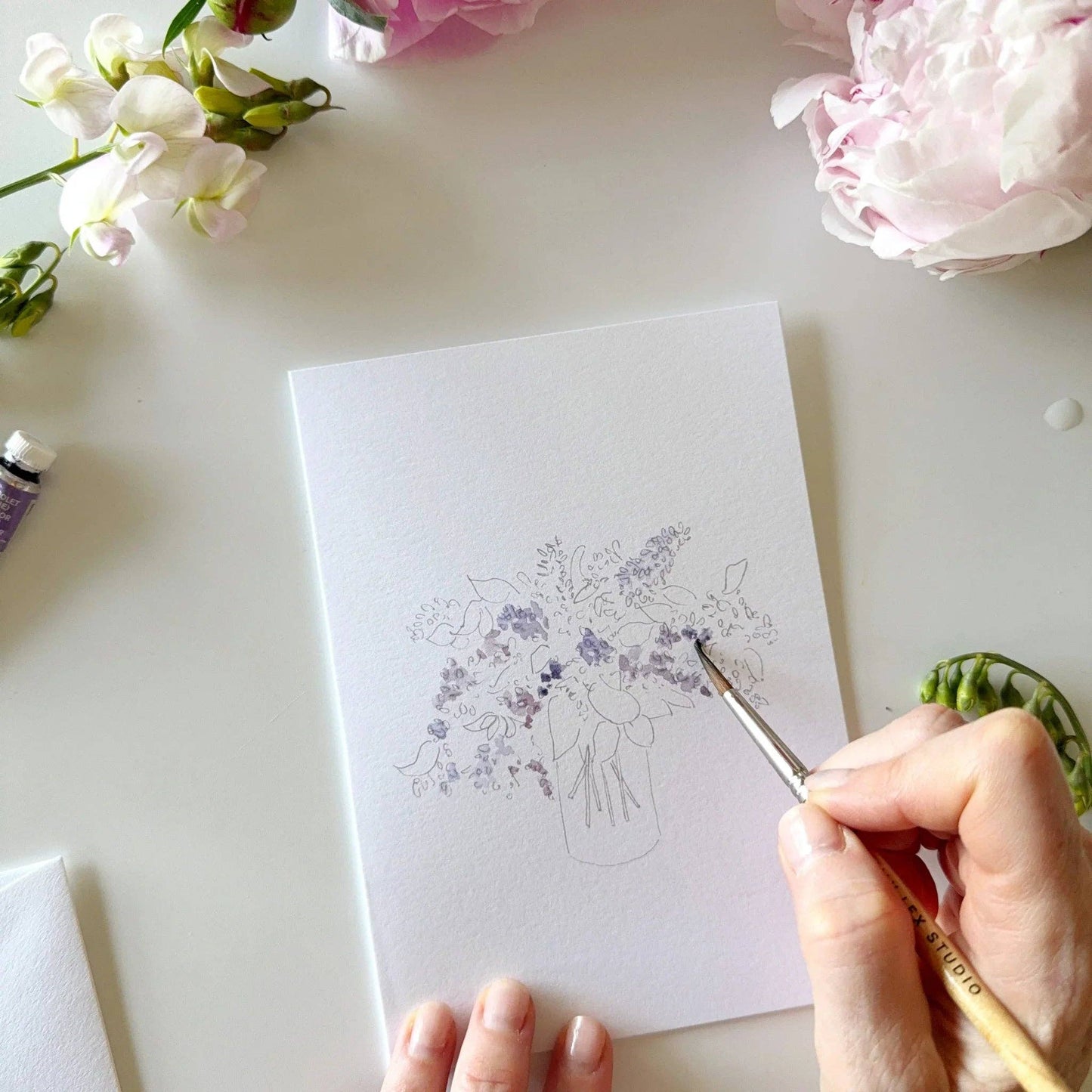 Floral watercolor notecard set with beginner-friendly painting instructions.