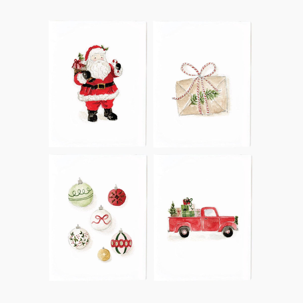Classic Christmas Assorted Notecard Set by Emily Lex featuring original watercolor holiday illustrations and coordinating envelopes.