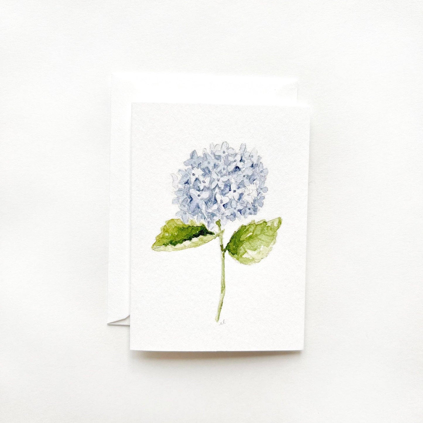 Hydrangea Stem Mini Notecard by Emily Lex featuring a delicate watercolor hydrangea stem on a petite folded greeting card with a coordinating envelope.