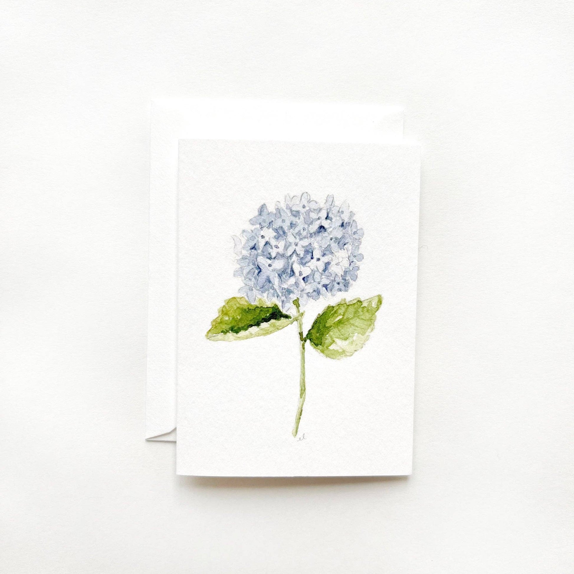 Hydrangea Stem Mini Notecard by Emily Lex featuring a delicate watercolor hydrangea stem on a petite folded greeting card with a coordinating envelope.