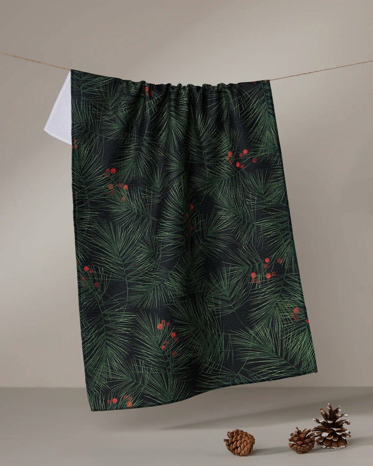 Evergreen Pine Geometry tea towel featuring an evergreen-inspired design on ultra-absorbent, quick-drying Geoweave fabric.