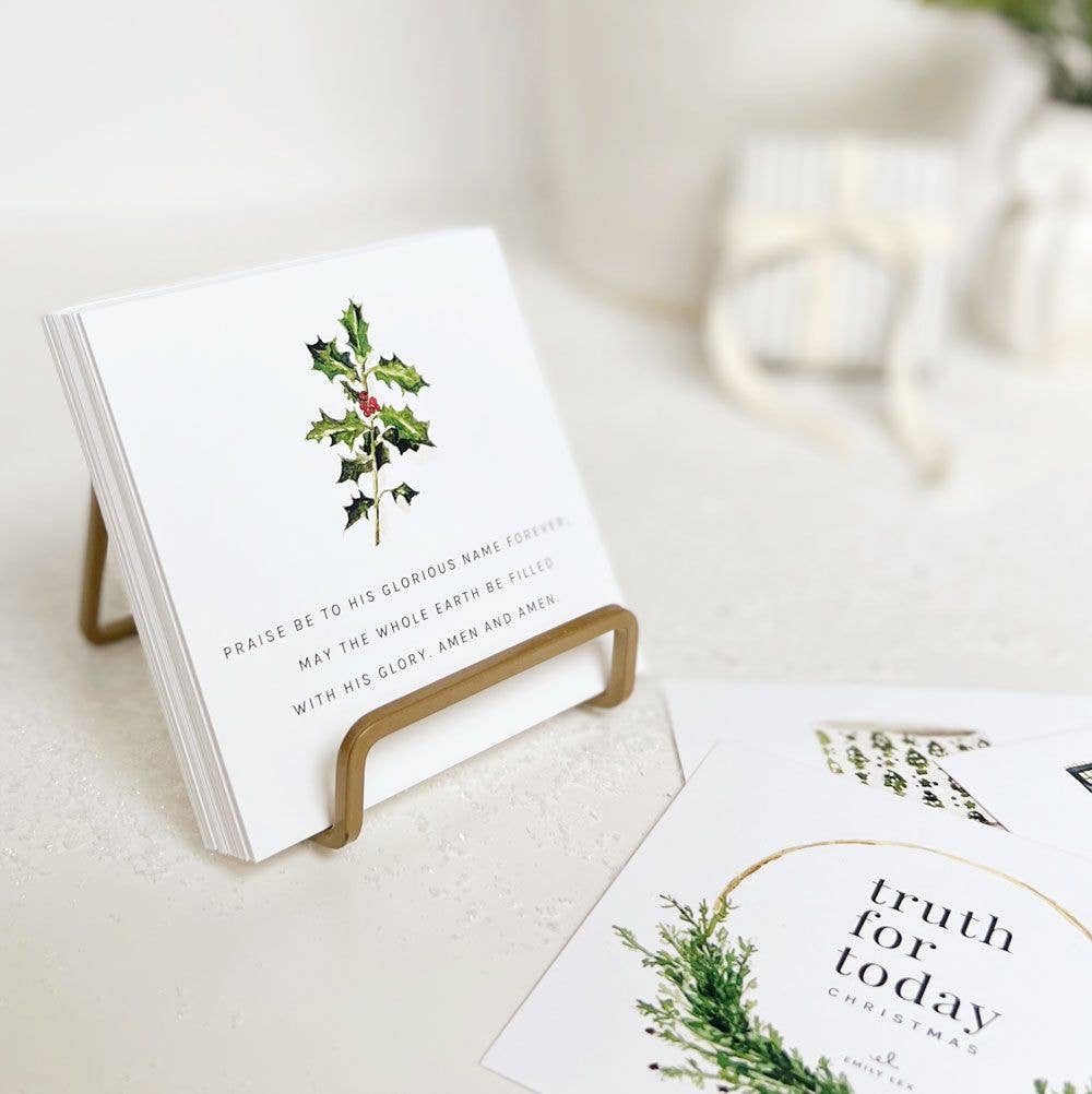 Christmas Truth for Today Scripture Card Set by Emily Lex featuring 31 beautifully illustrated Bible verse cards for the Advent season.