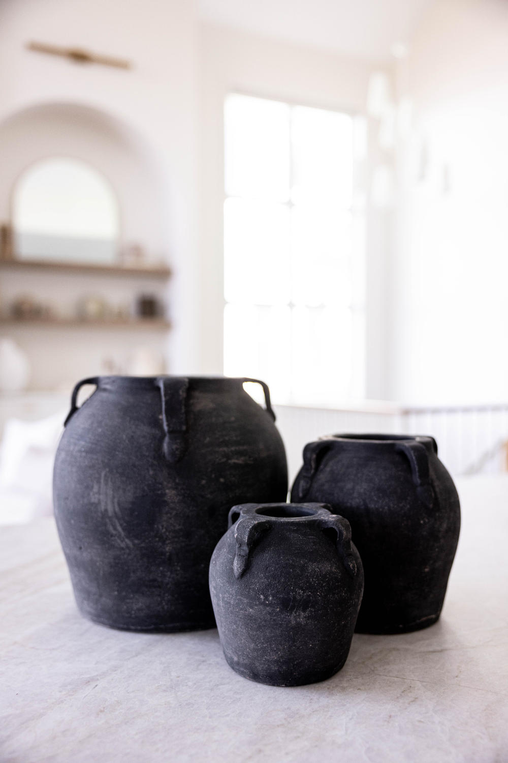 Noir Black Wash Terracotta Vase with Handles