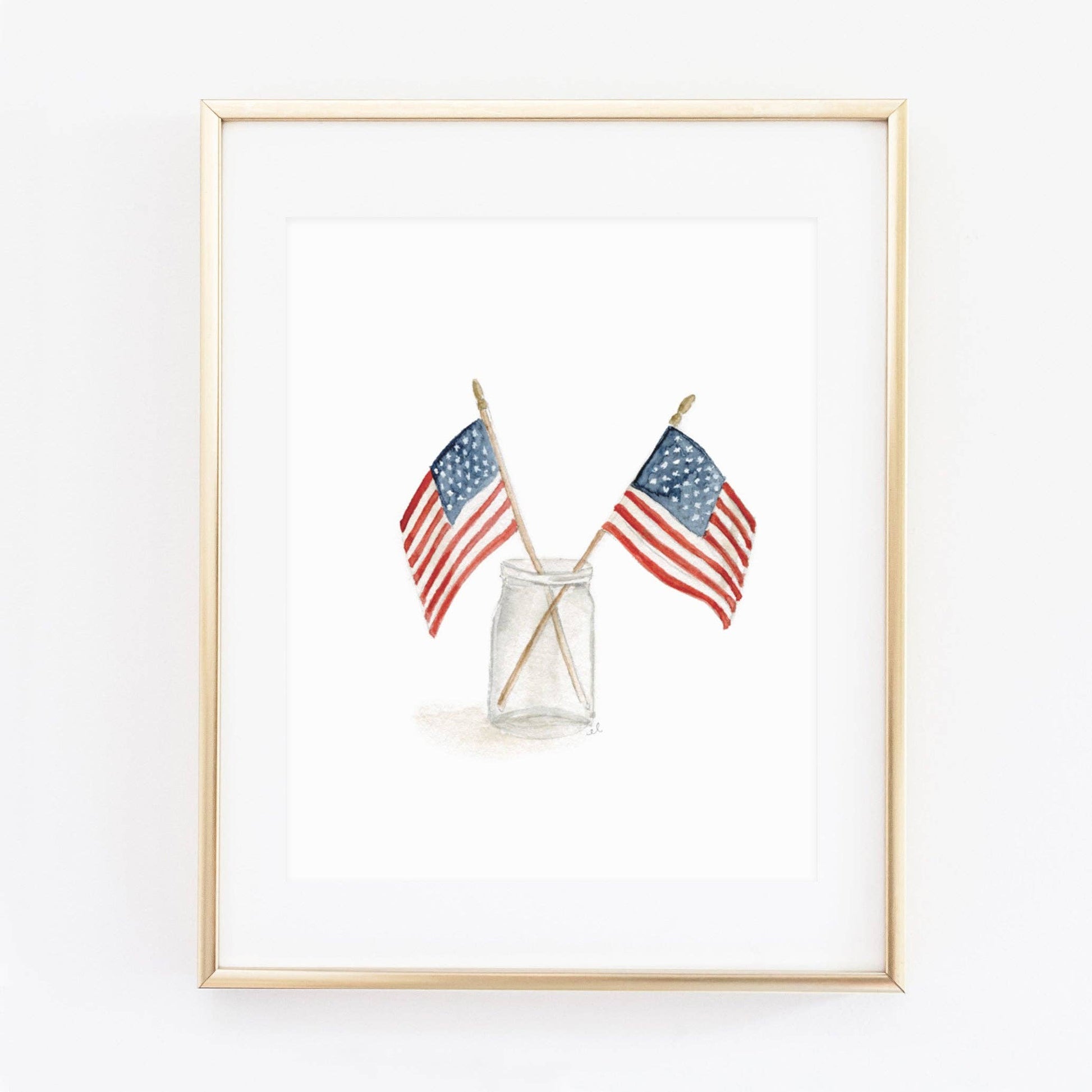 Flags in a Mason Jar art print featuring original watercolor artwork by Emily Lex.